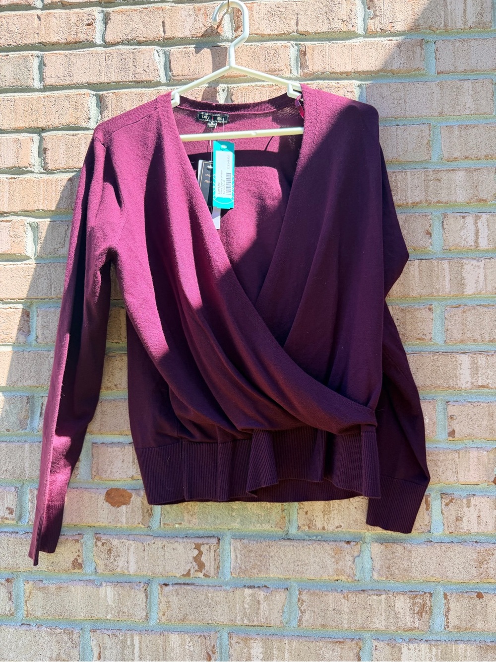 Womens Deep Plum Wrap-Front Sweater